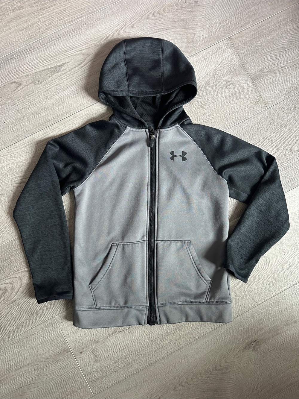 Under Armour Gray and Black Full-Zip Hooded Youth Jacket